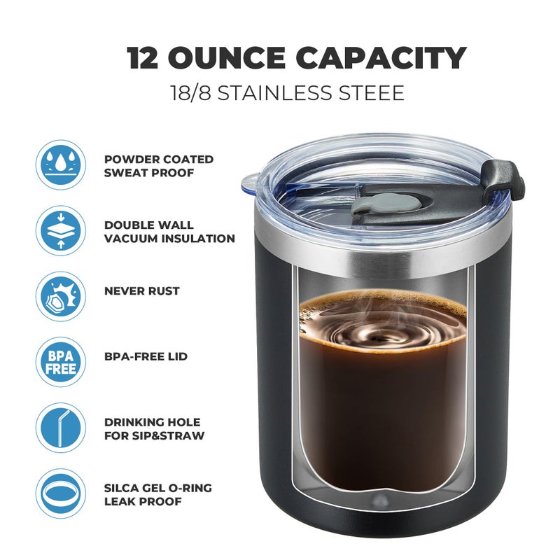 MEWAY 12oz/8Pack Coffee Mug With Lid, Insulated Stainless Steel Reusable Coffee Cup, Double Wall Durable Coffee Mug, Powder Coateï¼ŒFor Coffee, Beer, Home, Office(Black,8 Pack) - Image 5